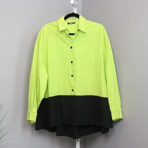 Vintage‎ Claude Montana Neon Green Black Colorblock Blouse Italy Size 46